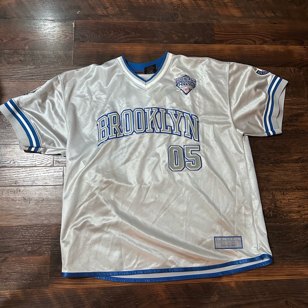 Vintage 1992 Fubu Athletics Brooklyn #5 Limited Edition Silver/blue XXL